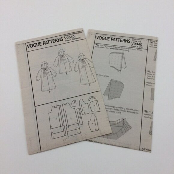 Very Easy Vogue Pattern 9340 Misses Hooded Coat Cut Sz 4 6 8 10 12 14 Xs Sm Med - Picture 6 of 12